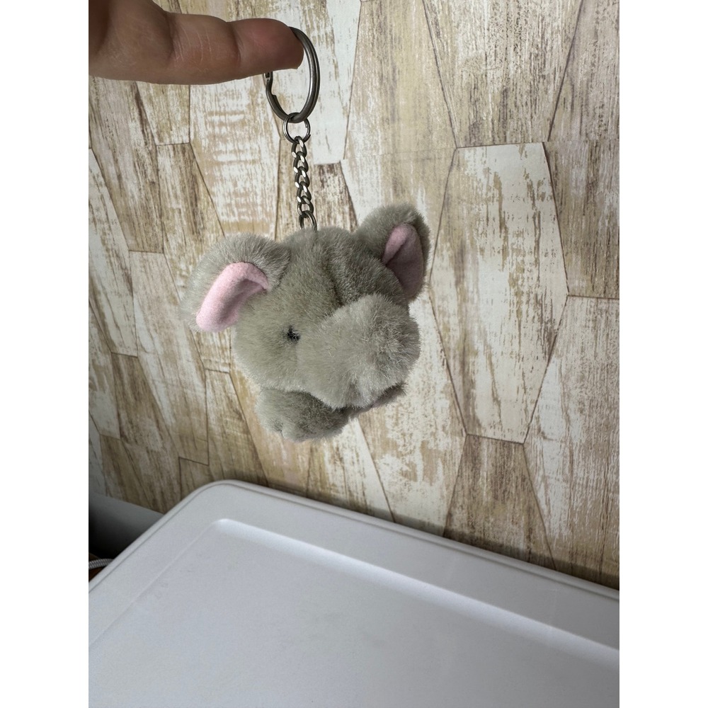 Vintage Swibco Gray Plush Elephant Head Keychain Stuffed Bag Charm